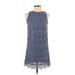 Ann Taylor LOFT Casual Dress - Mini High Neck Sleeveless: Blue Print Dresses - Women's Size 00 Petite