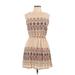 Seventh Day Casual Dress - Mini Scoop Neck Sleeveless: Ivory Aztec or Tribal Print Dresses - Women's Size Large
