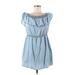 Express Outlet Casual Dress - Mini Boatneck Short sleeves: Blue Print Dresses - Women's Size Medium