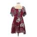 Angie Casual Dress - A-Line Square Short sleeves: Burgundy Floral Dresses - Women's Size Medium