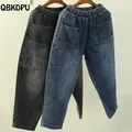 Oversize 90kg Casual Jogger Jeans donna elastico a vita alta Denim Harem pantaloni tasca Baggy