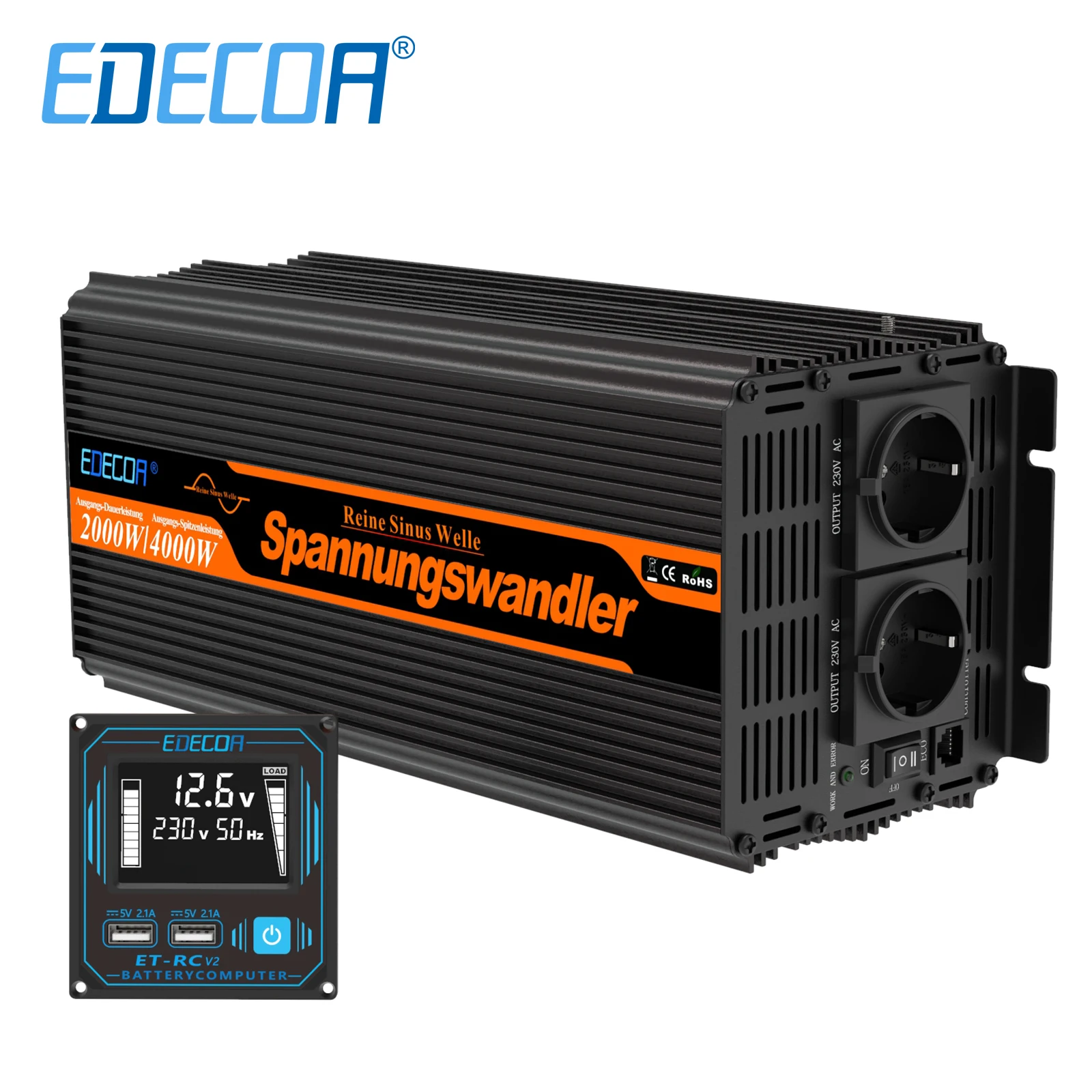 EDECOA 1500W 2000W 2500W DC 12V a AC 220V 230V onda sinusoidale pura off grid inverter di potenza alimentatore di emergenza