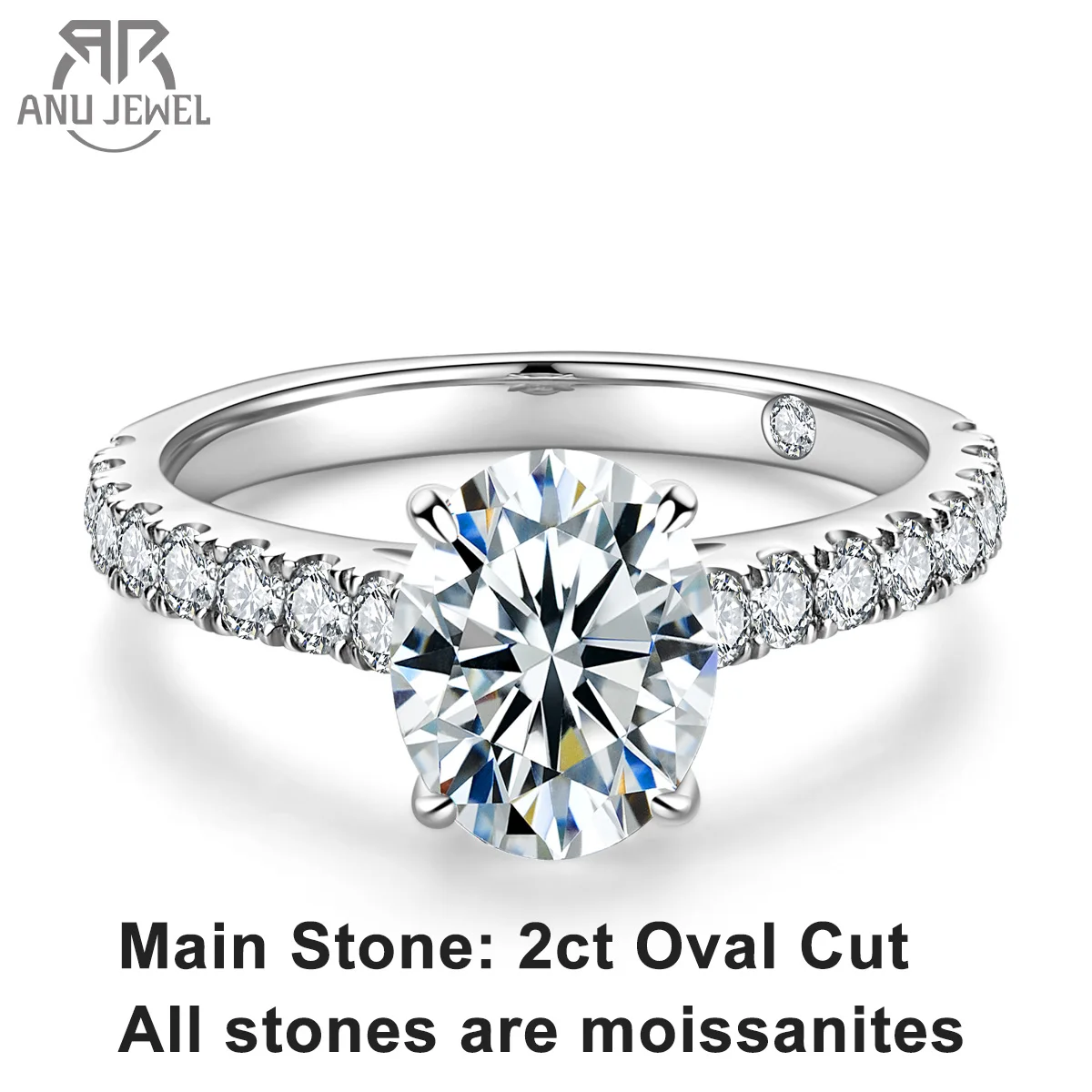 AnuJewel Anello Moissanite color D taglio ovale da 2 carati Anello nuziale di fidanzamento in argento sterling 925 placcato oro 18 carati all'ingrosso