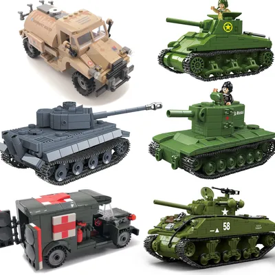 Militär WW2 Tanks Tiger Sherman T34 Panzer Fahrzeug Flugzeug Armee Soldat Waffe Modell Baustein Ziegel Kinder Kinder Spielzeug Image