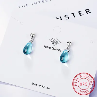 Koreanische Literarischen Blau Wasser Tropfen Ohrringe 925 Sterling Silber Ohrringe Für Frauen