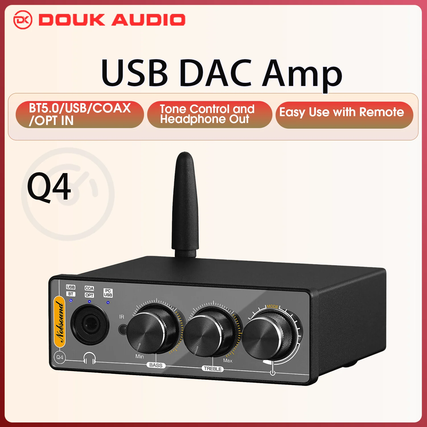Douk Audio Q4 Mini Bluetooth Empfänger USB Gaming DAC Digital zu Analog USB/COAX/OPT zu RCA Audio conerter Kopfhörer Amp Image