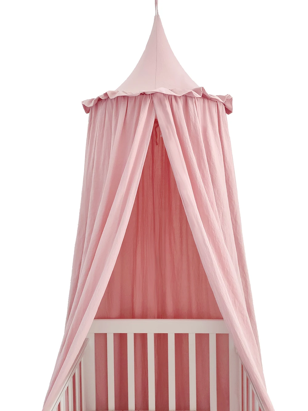 Kinderbett-Deko-Balldachin aus 100 % Baumwolle mit Rüschenbettvorhang und Baldachin für das Kinderzimmer Image