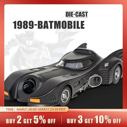 1:18 1989 Batmobil Druckguss Auto mit Batman Figur Spielzeug für Kinder und Erwachsene schwarz