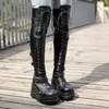 Damen kniehohe Schnürschuhe klobige Stiefel Plattform runde Zehen Keil absatz Stiefel Punk-Stil Schuhe Damenschuhe