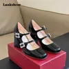 Retro runde Zehen dicke Ferse Mary Jane Schuhe für Damen Sommer neue schwarze High Heels Prinzessin Stil Schnalle Riemen Damenschuhe