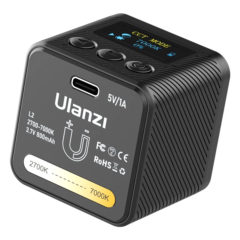 Ulanzi L2 Bi Color COB Mini-Videoleuchte, dimmbar, 2700 K-7000 K Kameralicht, CRI 95+, LED-Fotografielampe für Gopro DSLR-Kamera Image