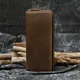 Men's crazy horse Leather long wallet Zip around genuine leather wallet Phone case purse with coin