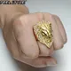HIP Hop Lion Head Micro Pave Rhinestone Iced Out Bling Mens Ring IP Gold Plated Titanium Stainless