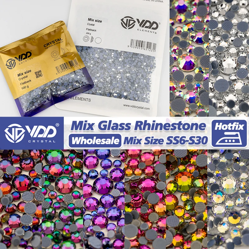 VDD Wholesale SS6-SS30 Hotfix Mix Size Glass Rhinestone Crystal Flat Back High Quality Strass Stones For DIY Clothes Accessories
