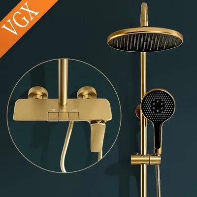 VGX Shower System Set Gold Bathroom Shower Head Set Luxury Shower Faucet Set 3-way Rainfall Shower Mixer Crane Black Grey Chrome