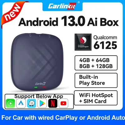 2025 NEW CarlinKit CarPlay Ai Box Qualcomm QCM6125 8-Core CPU Android 13 Wireless Carplay Android auto GPS For Wired CarPlay Car