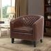Leisure Pu Leather Accent Barrel Chair Curved Edges Livingroom Chair with Nailheads and Solid Wood Legs