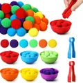 3 year Old Children's Rainbow Counting Pompoms Toys Sorting Cup Montessori Sensory Toys Preschool