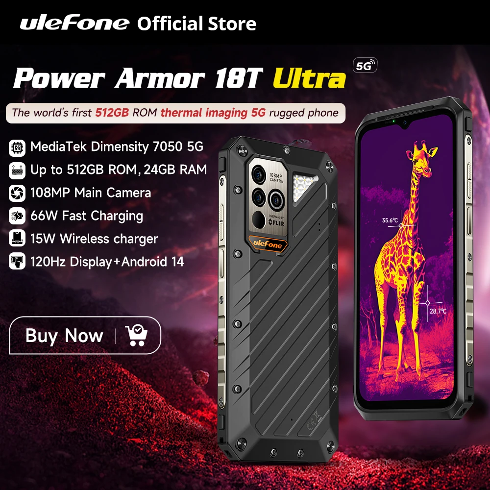 Ulefone Power Armor 18T Ultra 5G Rugged Phone 512GB ROM +24GB RAM Thermal Imaging Camera smartphone Android Mobile Phone