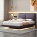 Full Platform Bed with 2 Large Backrests Upholstered Bed Frame, Unique Floating Panel Bed Low Profile Bed w/ Sensor Light - Gray