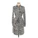 Calvin Klein Casual Dress - Shirtdress Collared Long sleeves: Silver Zebra Print Dresses - Women's Size 6