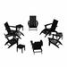 WestinTrends Ashore 12 Pieces Adirondack Chairs Set All Weather Poly Lumber Adirondack Chairs with Ottoman and Side Table Patio Conversation Outdoor Furniture Set Black