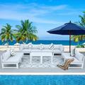 NICESOUL Luxury White Aluminum Patio Furniture Set Outdoor Sofa Sectional with Side Tables All Weather Aluminum Frame Conversation Set 10 Pieces Aluminum Set for Pool Porch High-End