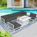 NICESOUL 7 Pieces Aluminum Outdoor Patio Sectional Furniture Sofa Set with Fire Pit Table Large Size Luxury Comfortable Durable Water/UV-Resistant Garden Porch Backyard Party (Dark Gray Cushion)