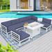 NICESOUL 7 Pieces Aluminum Outdoor Patio Sectional Furniture Sofa Set with Fire Pit Table Large Size Luxury Durable Weather Resistant for Garden Porch Backyard Party Thicken Blue Olefin Cushion