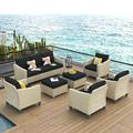 HOOOWOOO 7 Pieces All Weather Outdoor Patio Furniture Sectional Set Wicker Chair Conversation Set with 3.5 IN Cushions for Garden Black Cushion