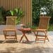 Costway 3PCS Patio Bistro Set Round Table Teak Wood Folding Chair Slatted Tabletop Seat