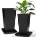 Set of 2 Tall Outdoor Planters Large Planters for Indoor Outdoor Plants Tapered Square Flower Pots with Tray for Patio