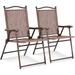 Set of 2 Patio Folding Chairs Sling Chairs Indoor Outdoor Lawn Chairs Camping Garden Pool Beach Yard Lounge Chairs w/Armrest Patio Dining Chairs Metal Frame No Assembly Brown