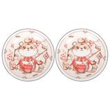 2 Pcs Food Plate Pizza Container Candy Cookie Ornament Storage Plates Chinese Style Tiger Ceramics