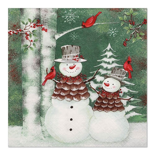 Papstar 300 Servietten, 3-lagig 1/4-Falz 33 cm x 33 cm "Forest Snowmen" Image