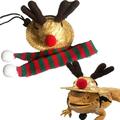 KYAIGUO Lizard Christmas Hat+scarf 2PCS Outfit Xmas Costume Set Bearded with Adjustable Elastic Dragon Leash Gift for Reptile Rabbit Small Animals