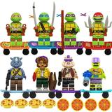 8 Pcs/Set Ninja Turtles Minifigures Building Blocks Toys 1.77 Inch Turtles Action Figures with Skateboard Anime Movie Character Figures Battle Stitching Toys for Boys Teenages Fans Birthday Gift