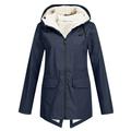 WNG Women Solid Plush Thickening Jacket Outdoor Plus Size Hooded Raincoat Windproof