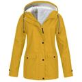 WNG Women Solid Plush Thickening Jacket Outdoor Plus Size Hooded Raincoat Windproof