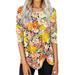 Ydkzymd 3/4 Length Sleeve Womens Tunic Tops Cozy Elbow Compression Sleeve Flowers Oversized Fashion Blouses Crew Neck Tie Dye Graphic Tunics Plus Size Lounge Color Block Floral Print Tops Yellow 3XL