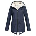 snowsong Women Outdoor Loose Solid Plus Size Thick Warm Hooded Raincoat Windproof Winter Outdoor Women s Coat Womens Coats Womens Winter Coats Rain Jacket Women Winter Jackets for Women Navy 3XL