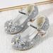 NIUREDLTD Toddler Kids Grils Dress Shoes Toddler Little Kid Girls Dress Pumps Glitter Sequins Princess Bowknot Low Heels Party Dance Shoes Sandals Princess Shoes Grey 27