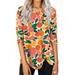 Ydkzymd Elbow Compression Sleeve Womens Blouses Casual Casual Elbow Sleeve Color Block Floral Print Comfy Tunics Graphic Tie Dye Flowers Blouses Oversized Fashion Crew Neck Plus Size Tops Orange M