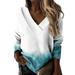 Ydkzymd Elbow Compression Sleeve Womens Blouses Casual Fashion Elbow Sleeve Plus Size Floral Print Casual Tops Oversized V Neck Color Block Blouses Flowers Cozy Graphic Tie Dye Tunics Blue 2XL