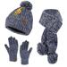 Fantastic Zone Kids Winter Warm Beanie Hats Long Scarf Touchscreen Gloves Cable Knit Set with Pompom Fleece Lined Skull Cap for 5-10 Years Old Boys Girls