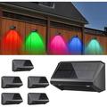 Solar Powered Step Lights - 6-Pack Warm White Cold White RGB Colors - IP65 Waterproof Deck Lights for Outdoor Wall Patio Fence - Color Glow Lights