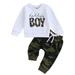 Kids Baby Boys Outfits Set Letters Sweatshirt Solid/Camouflage Sweatpants 2pcs Suit