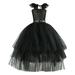 Toddler Sleeveless Girls Strap Halter Black Mesh Dress Performance Roleplay Fashion Dress 10-12T