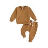 Sunisery 2Pcs Baby Boy Girl Sweatsuit Solid Color Sweatshirt Tops Elastic Waist Pants