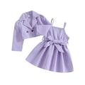 Sunisery 2Pcs Baby Girl Suspender Belted Dress Lapel Double Breasted Trench Coat Tops